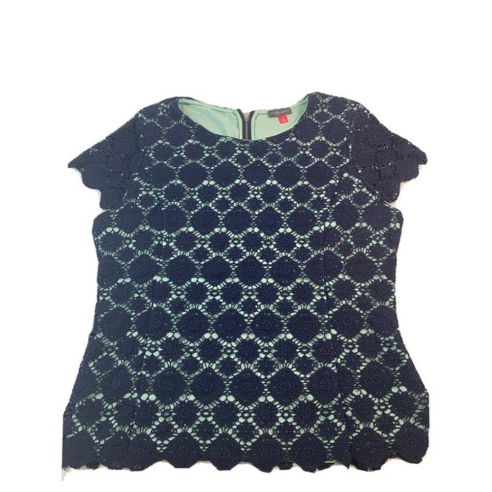 Vince Camuto Purple w/ White lace Top‎ Sz L Sleeveless Shirt Blouse
